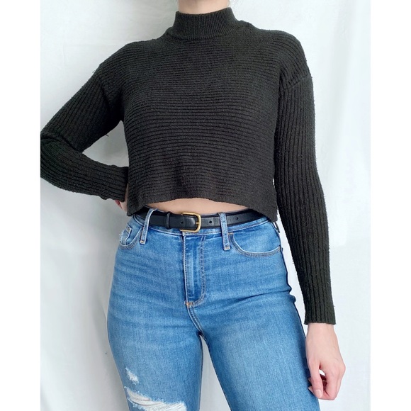 AEO Forest Green Ribbed Mock Neck Crop Sweater - Picture 3 of 5